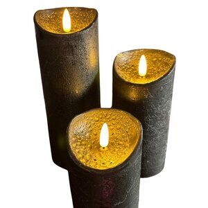 New Black Pillar Flameless Candles Set of 3 with Timer Function